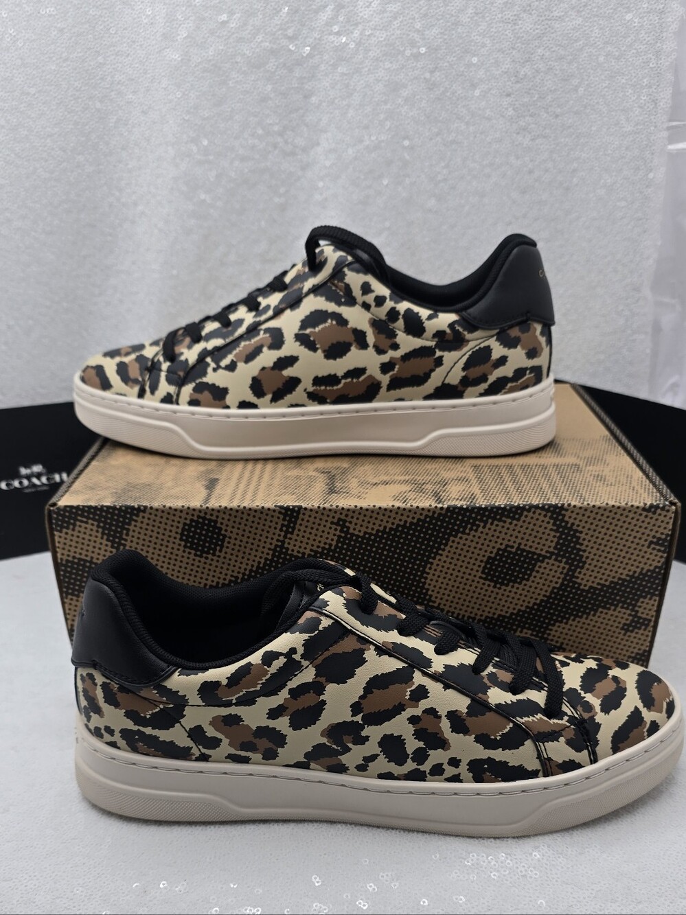 Coach High Line Leather Sneaker With Classic Leopard Print Women's 7.5